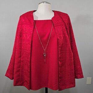 VTG Anthony Richards Womens 16W 3 Piece Red Pantsuit Set Elastic Waist Hemmed